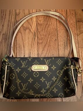 Brown Monogram Canvas Shoulder Bag with Gold Chain